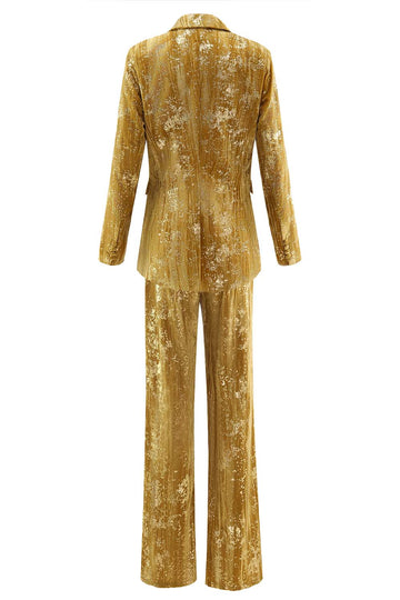 Sparkly amarelo pico lapela 2 peças mulheres ternos de baile com mangas